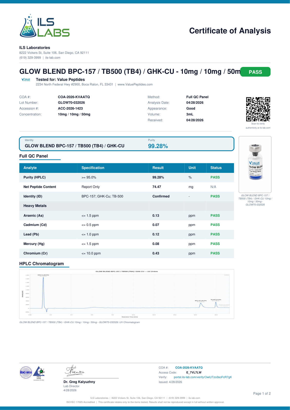 GLOW BLEND – BPC-157 10mg + TB-500 (TB4) 10mg + GHK-Cu 50mg - Image 2